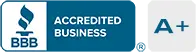 BBB Accredited Business badge with blue and white colors, symbolizing trust and credibility for businesses.